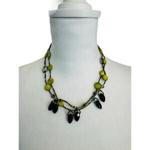 Handmade Green Beaded Multistrand Necklace 16"